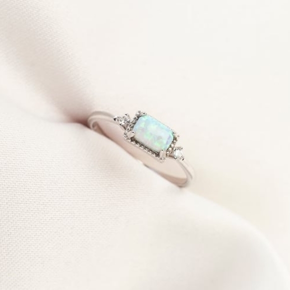 Opal Minimalist Necklace and Ring Set in Silver | Brand New - Picture 3 of 3